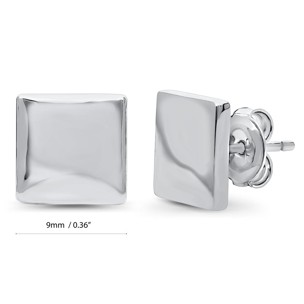 Front view of Square Stud Earrings in Sterling Silver, 2 Pairs, 7 of 10