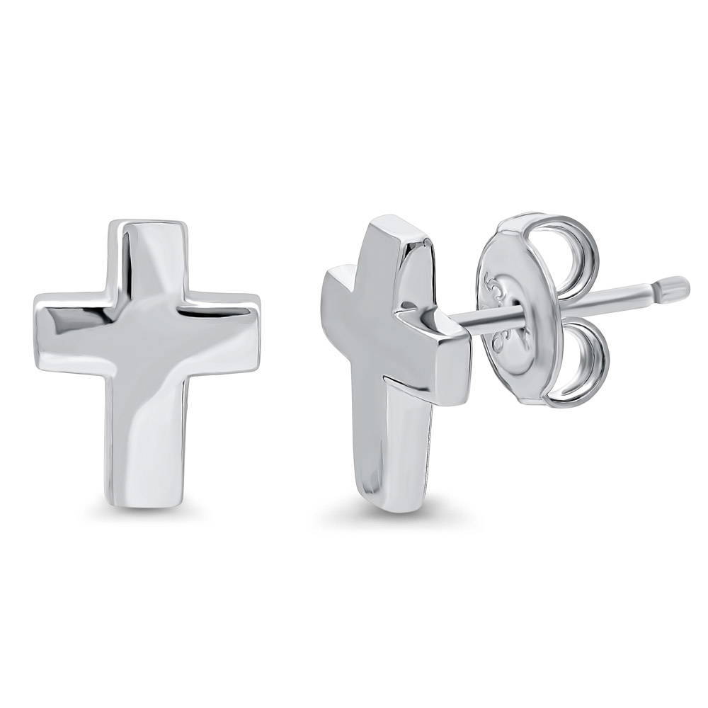 Cross Stud Earrings in Sterling Silver