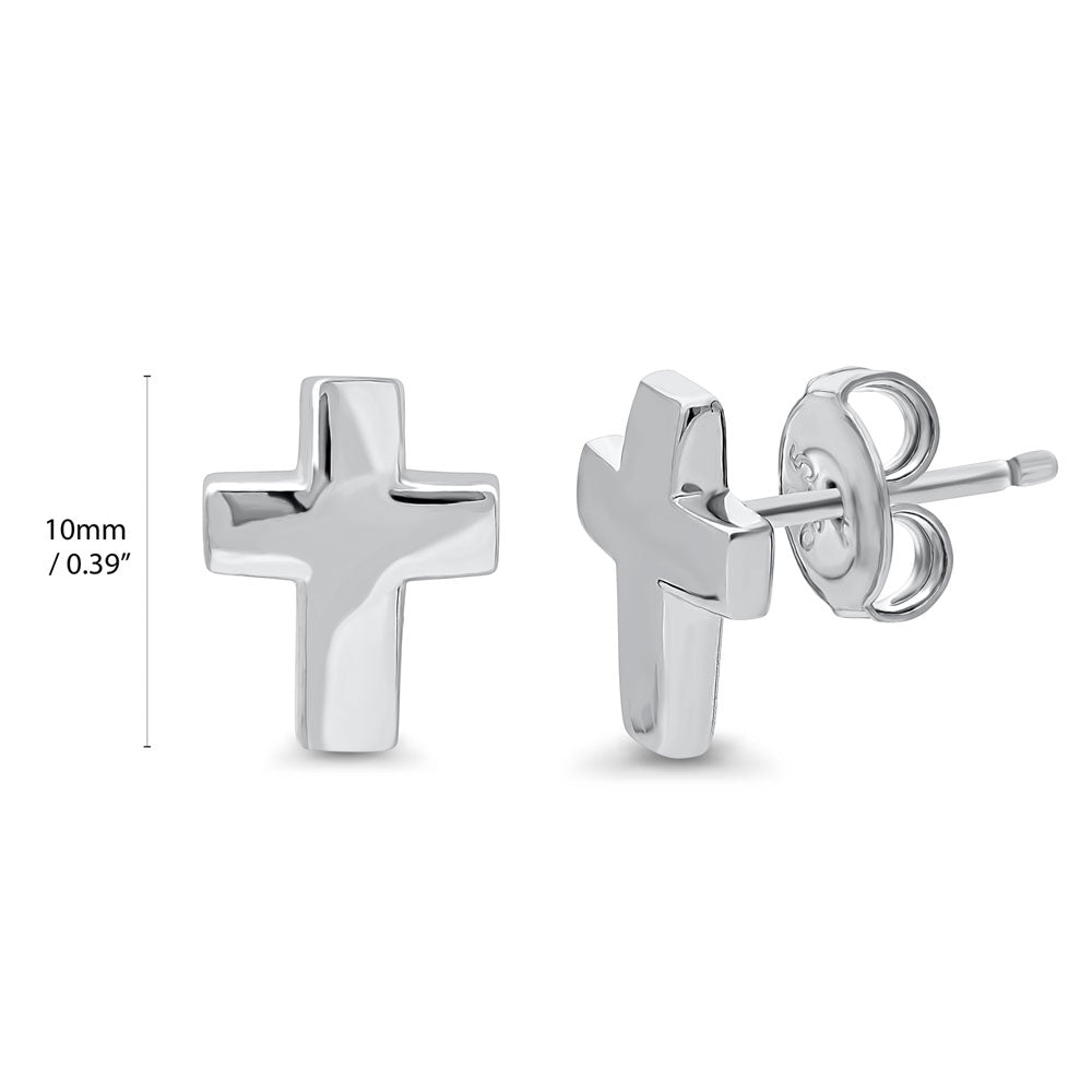 Front view of Cross Stud Earrings in Sterling Silver, 2 Pairs, 8 of 11