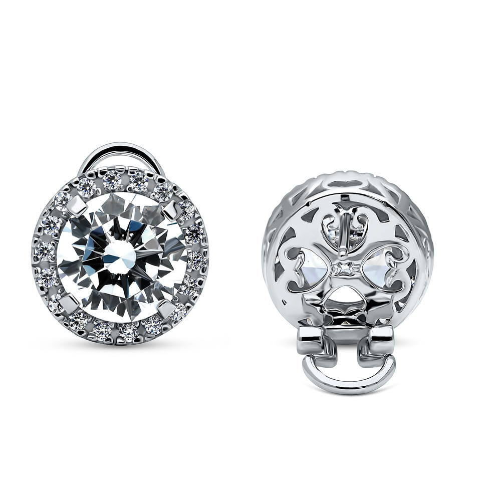 Halo Round CZ Statement Omega Back Stud Earrings in Sterling Silver