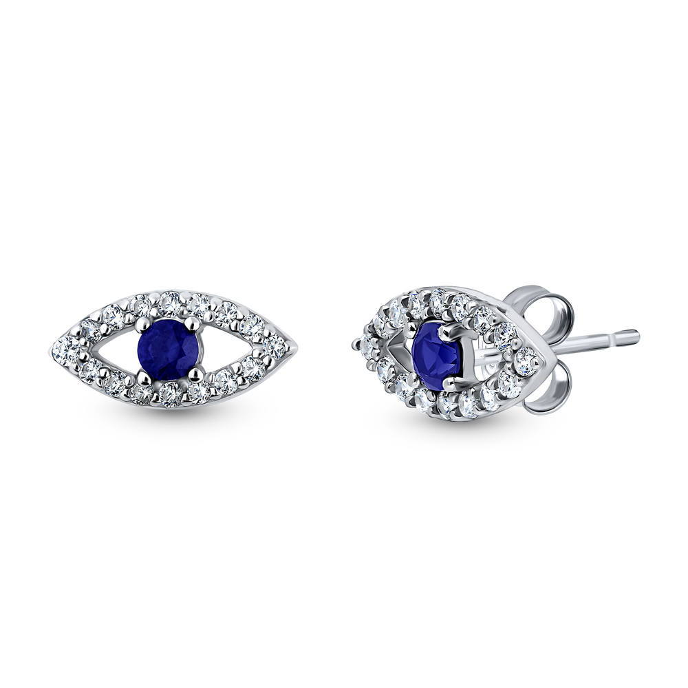 Evil Eye CZ Stud Earrings in Sterling Silver