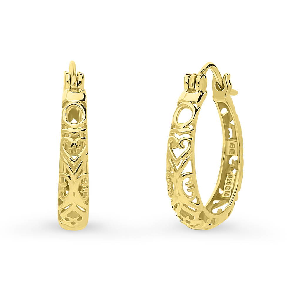 Filigree Medium Hoop Earrings in Sterling Silver 0.75"