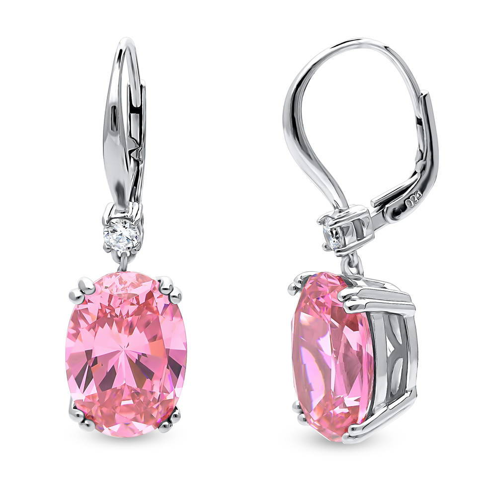 Solitaire Pink Oval CZ Leverback Earrings in Sterling Silver 11.6ct, 1 of 5