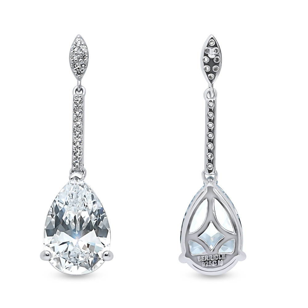 Solitaire 11.4ct Pear CZ Statement Dangle Earrings in Sterling Silver
