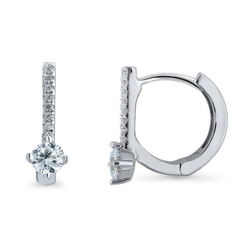 Bar CZ Small Huggie Earrings in Sterling Silver 0.5"