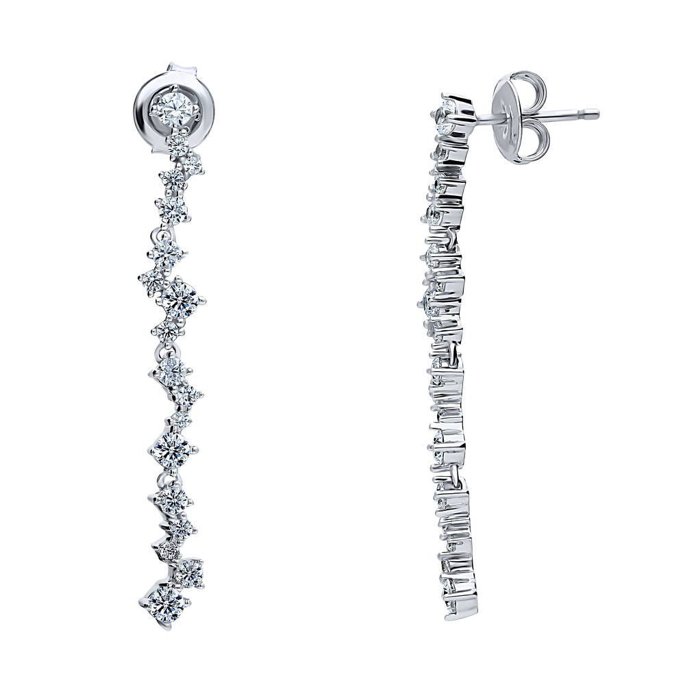 Cluster Bar CZ Dangle Earrings in Sterling Silver, 1 of 6