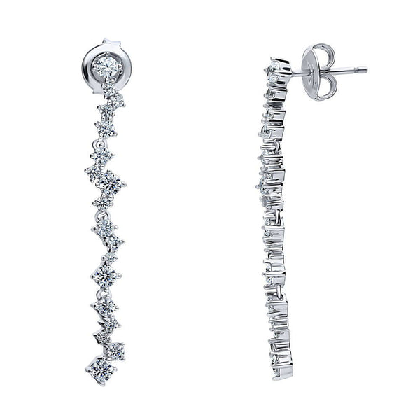 Sterling Silver Cluster Bar Cubic Zirconia Dangle Earrings