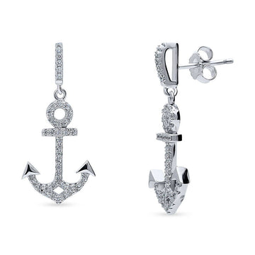 Anchor CZ Dangle Earrings in Sterling Silver