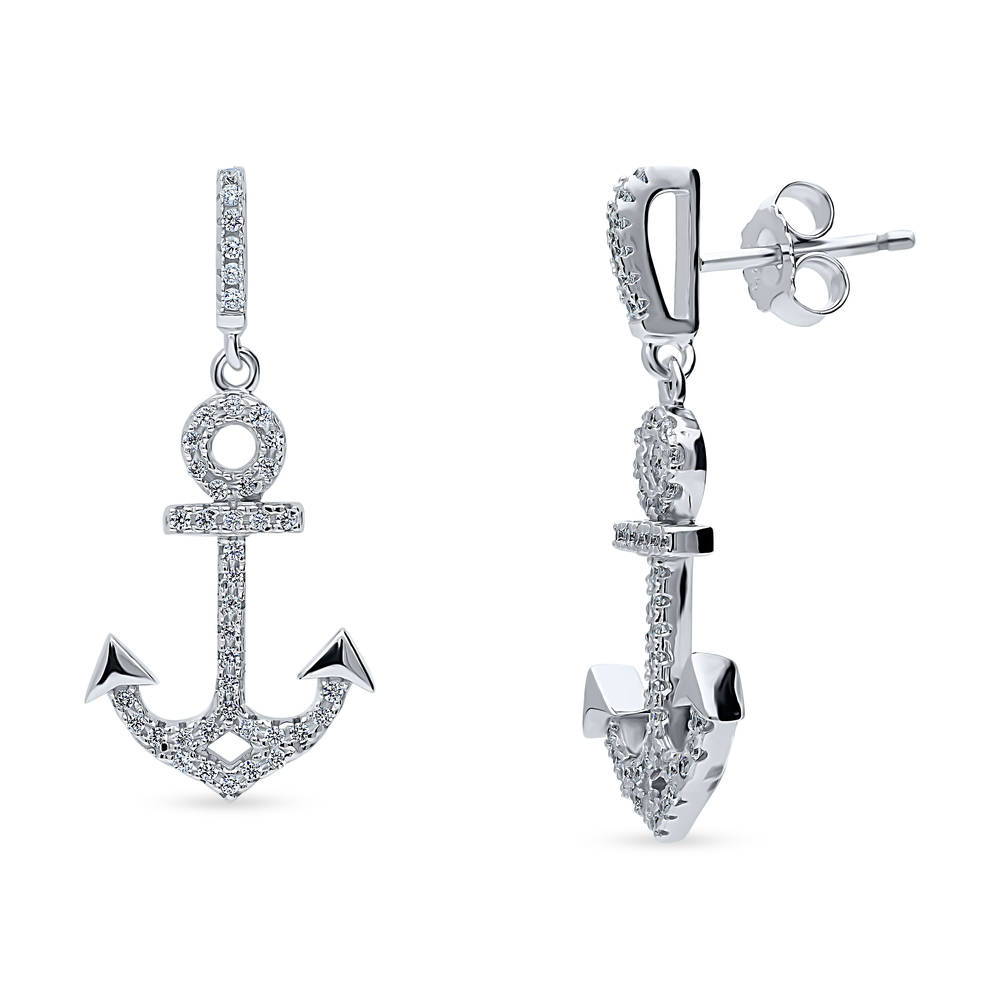 Anchor CZ Necklace and Earrings Set in Sterling Silver