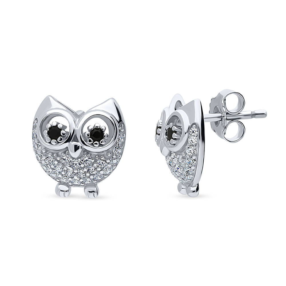 Owl CZ Stud Earrings in Sterling Silver, 1 of 5