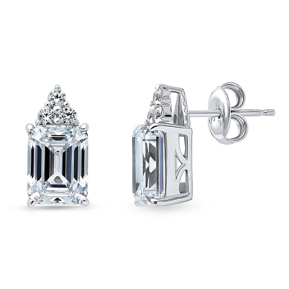 Solitaire 4.2ct Emerald Cut CZ Stud Earrings in Sterling Silver, 1 of 7