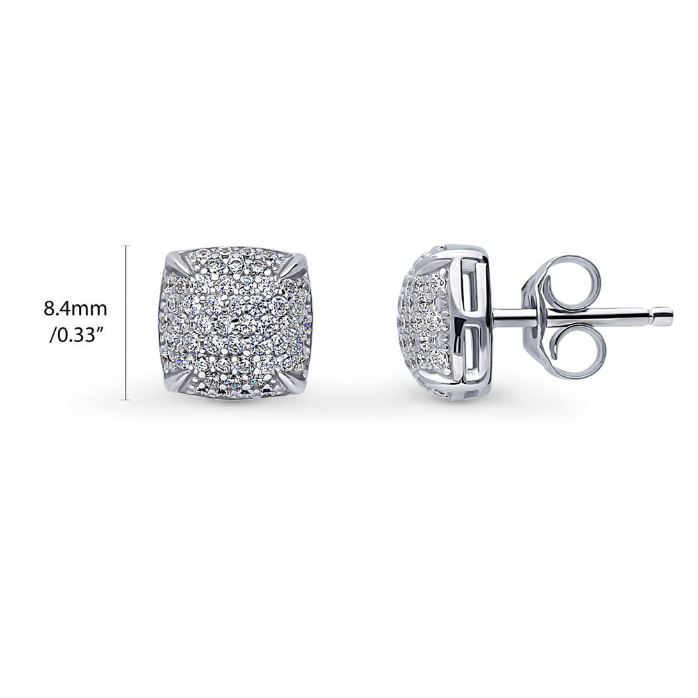 Front view of Square CZ Stud Earrings in Sterling Silver, 5 of 17