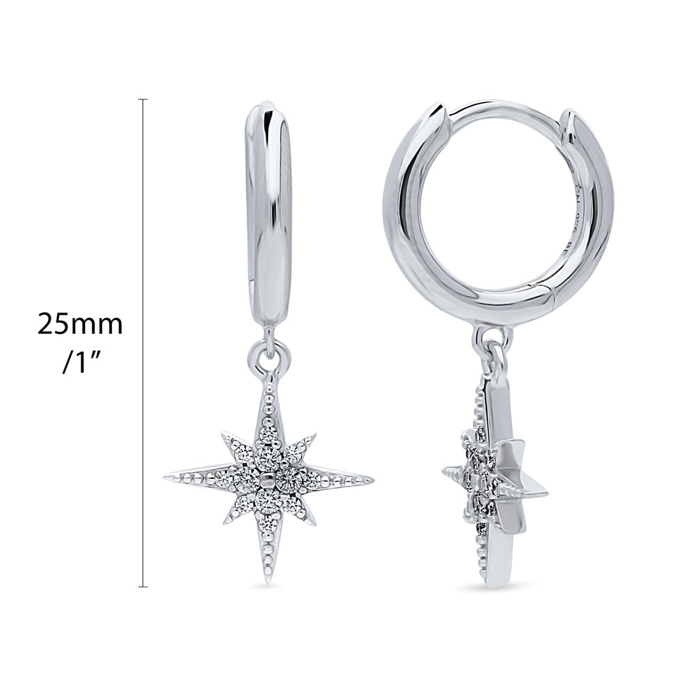 Front view of Starburst CZ Dangle Earrings in Sterling Silver, 4 of 8