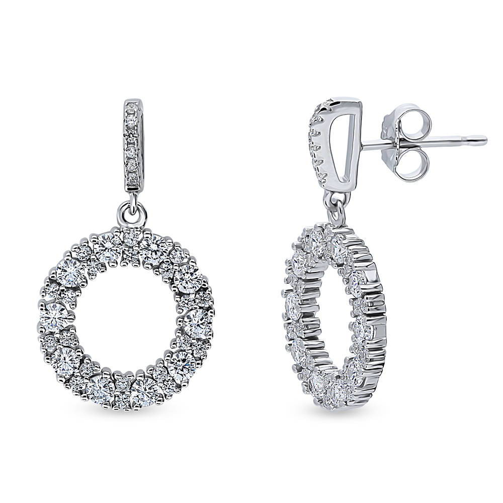 Open Circle CZ Dangle Earrings in Sterling Silver, 1 of 5
