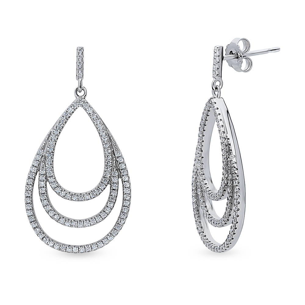 Teardrop CZ Dangle Earrings in Sterling Silver, 1 of 5