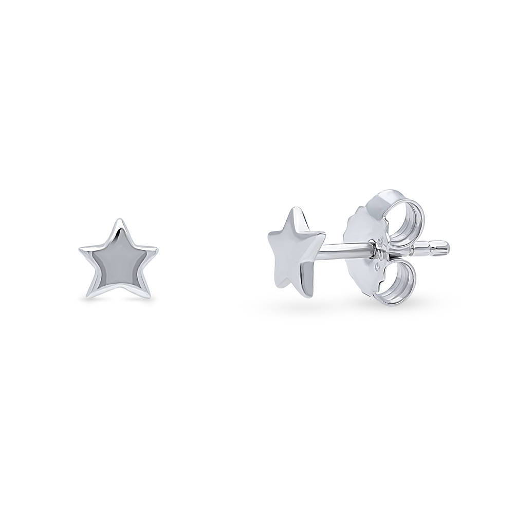 Sterling Silver Star CZ Fashion 2 Pairs Hoop and Stud Earrings Set 