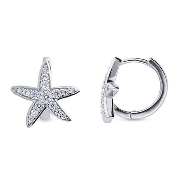 Starfish CZ Small Huggie Earrings in Sterling Silver 0.5"
