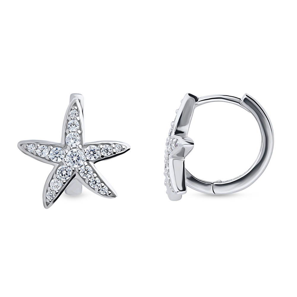 Starfish CZ Small Huggie Earrings in Sterling Silver 0.5 inch, 1 of 6