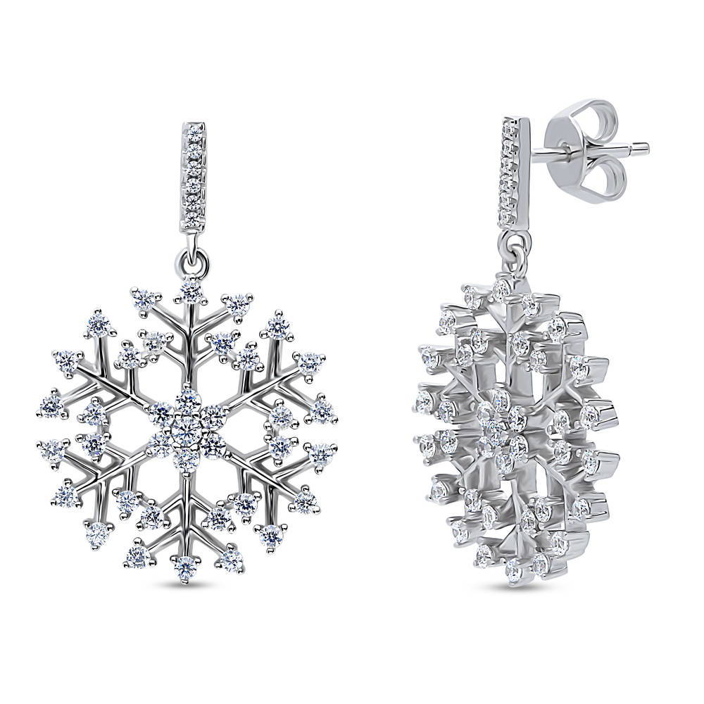 Snowflake CZ Dangle Earrings in Sterling Silver