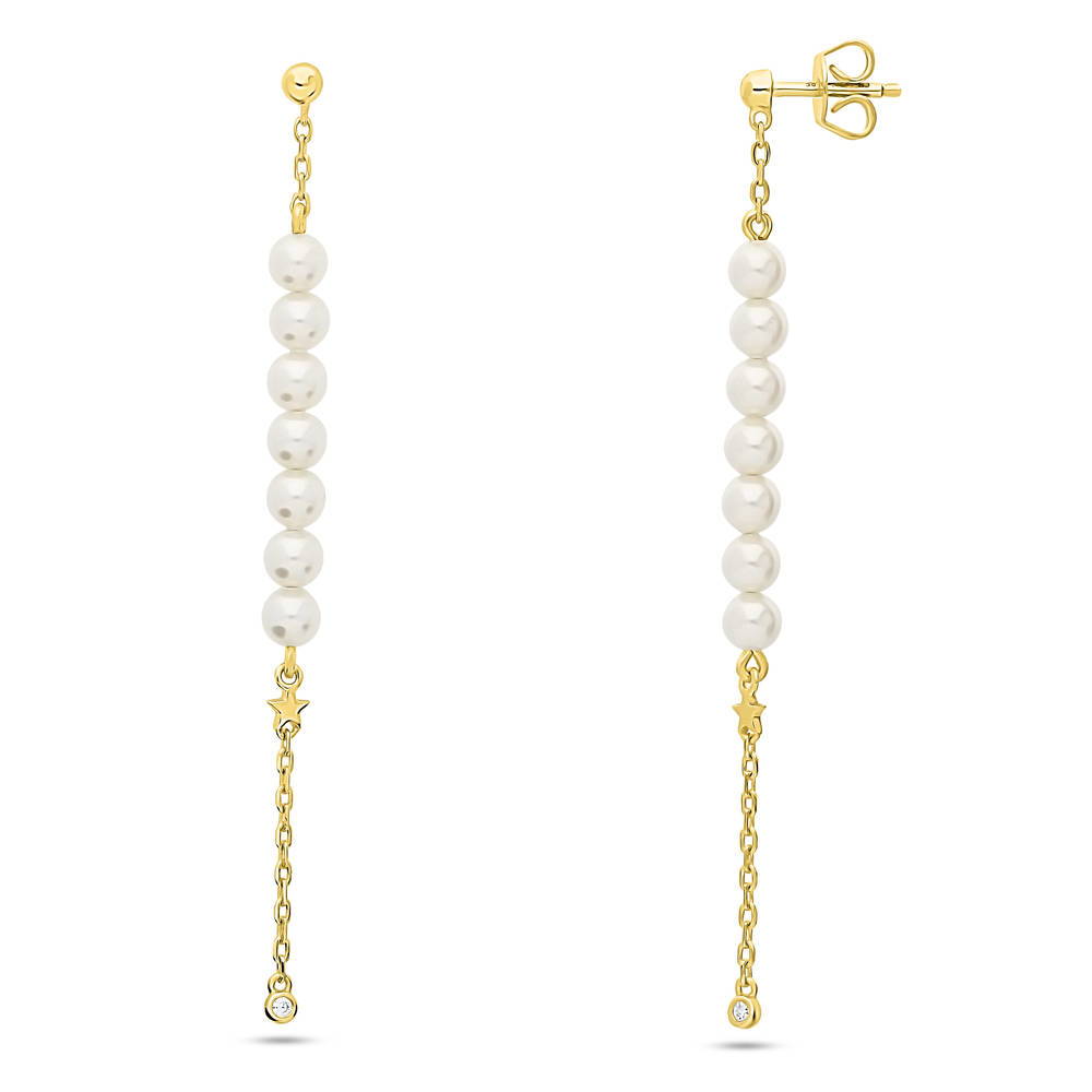 Star Bead Imitation Pearl Earrings in Gold Flashed Sterling Silver, 1 of 4