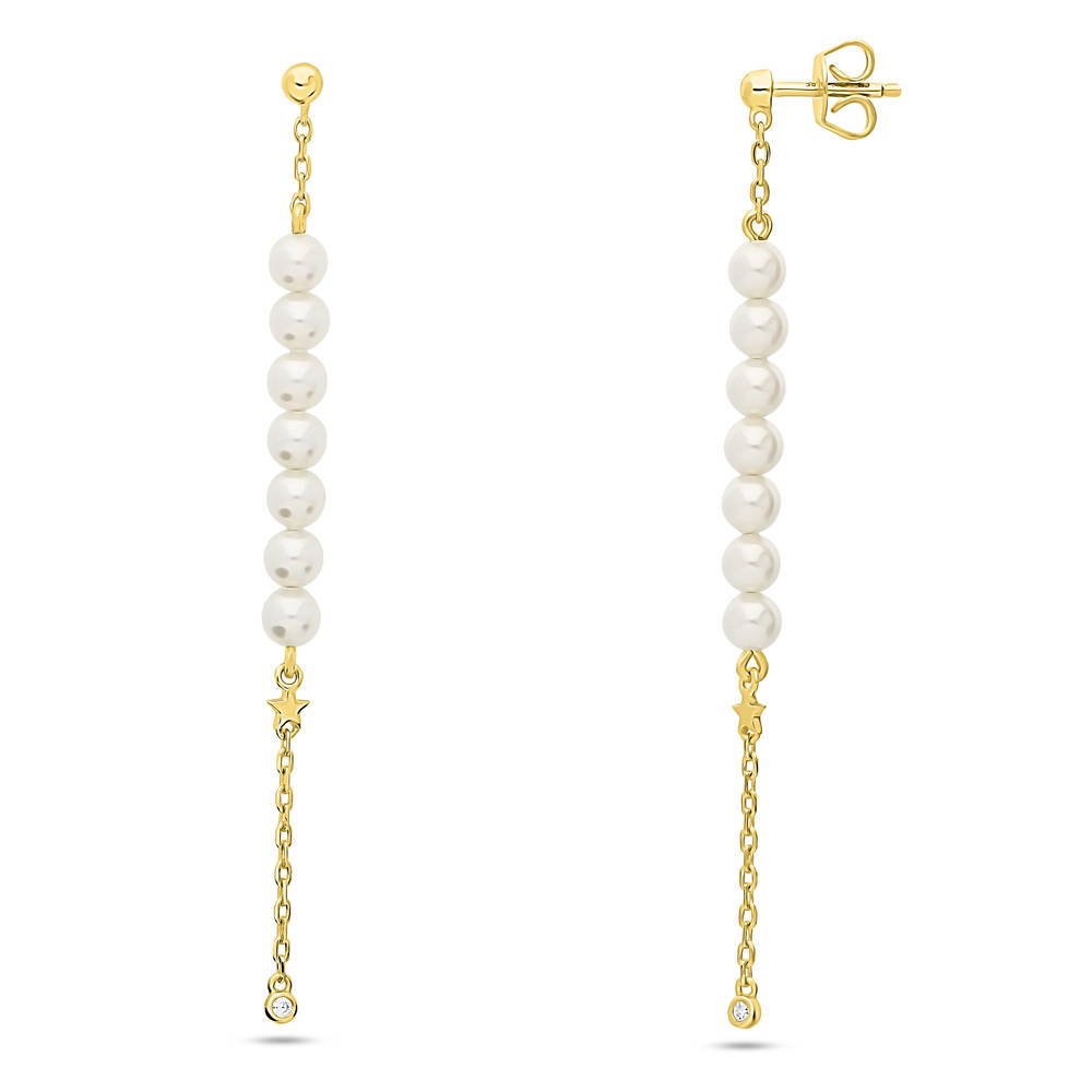 Star Imitation Pearl Earrings in Gold Flashed Sterling Silver, 1 of 4