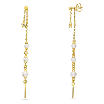 Bar Star Imitation Pearl Dangle Earring in Gold Flashed Sterling Silver