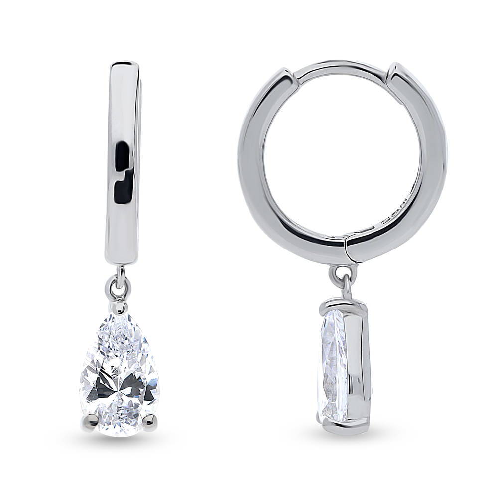 Solitaire 1.6ct Pear CZ Dangle Earrings in Sterling Silver, 1 of 3