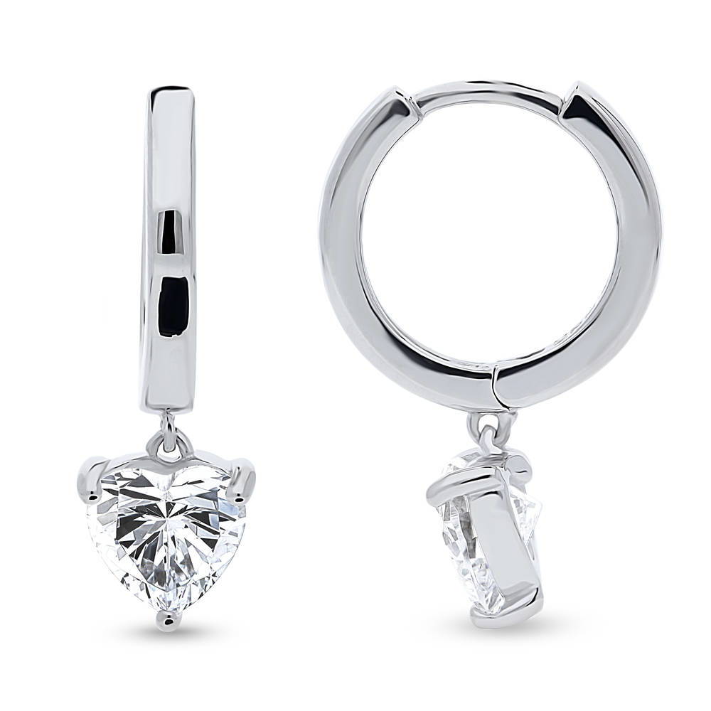 Solitaire 1.4ct Heart CZ Dangle Earrings in Sterling Silver, 1 of 4
