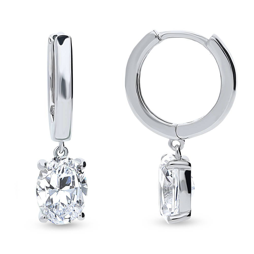 Solitaire 2.4ct Oval CZ Dangle Earrings in Sterling Silver, 1 of 4