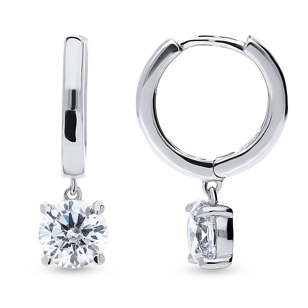 Solitaire 1.6ct Round CZ Dangle Earrings in Sterling Silver, 1 of 10