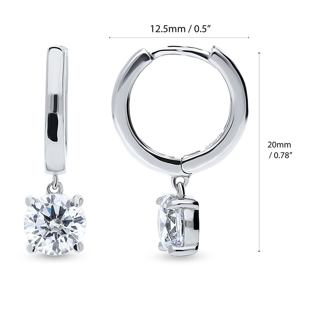 Front view of Solitaire 1.6ct Round CZ Dangle Earrings in Sterling Silver, 4 of 9