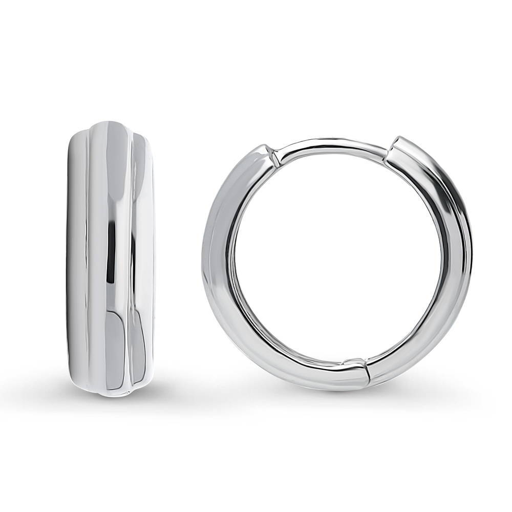 Dome Small Huggie Earrings in Sterling Silver 0.55 inch, 1 of 3
