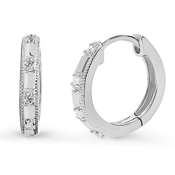 Milgrain CZ Medium Hoop Earrings in Sterling Silver 0.6"