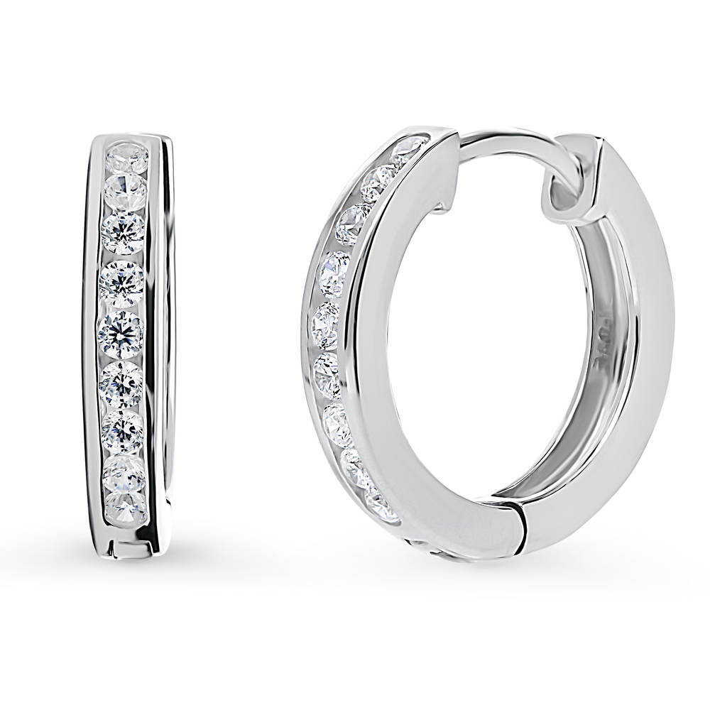 Bar CZ Medium Hoop Earrings in Sterling Silver 0.64"