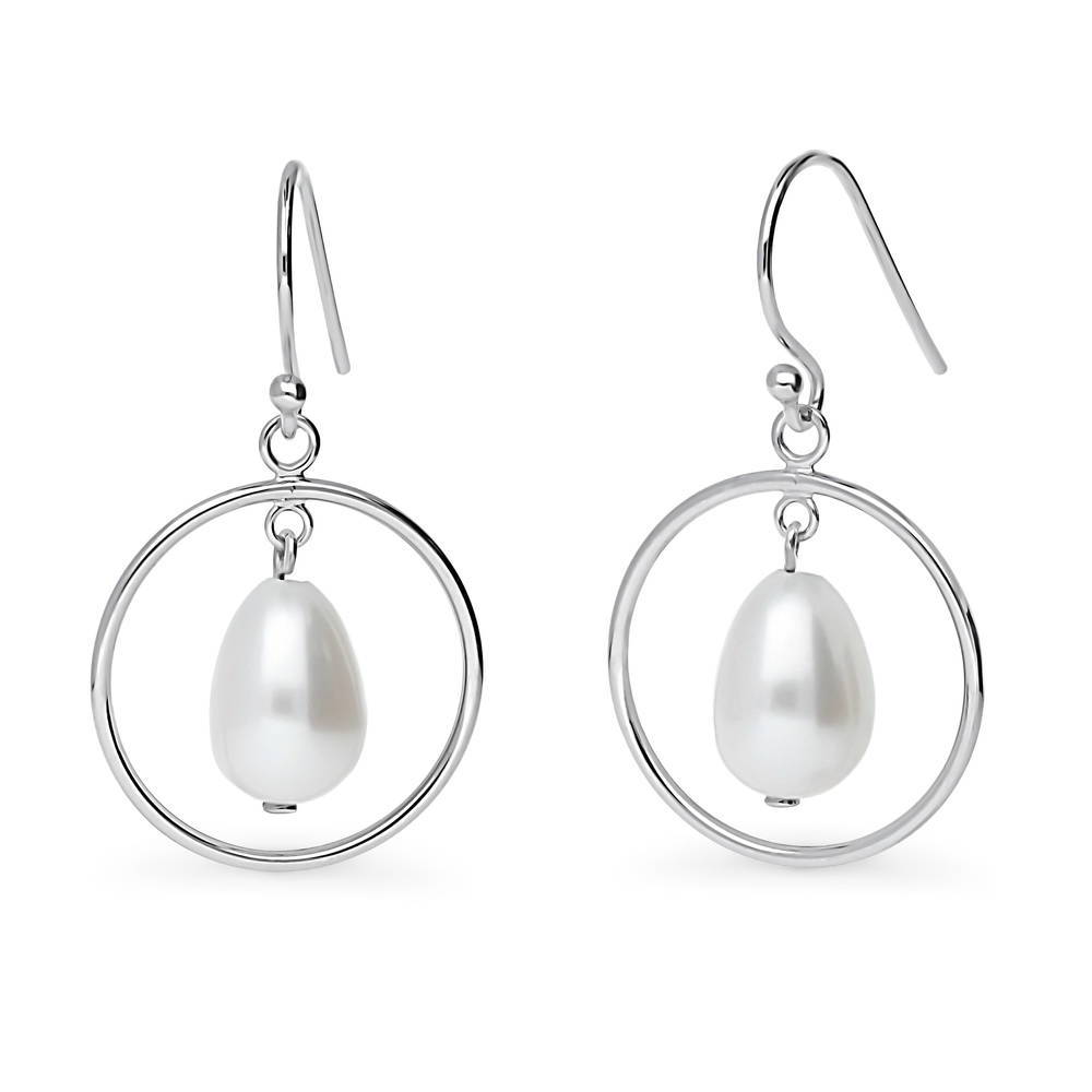 Open Circle White Baroque Cultured Pearl Set in Sterling Silver