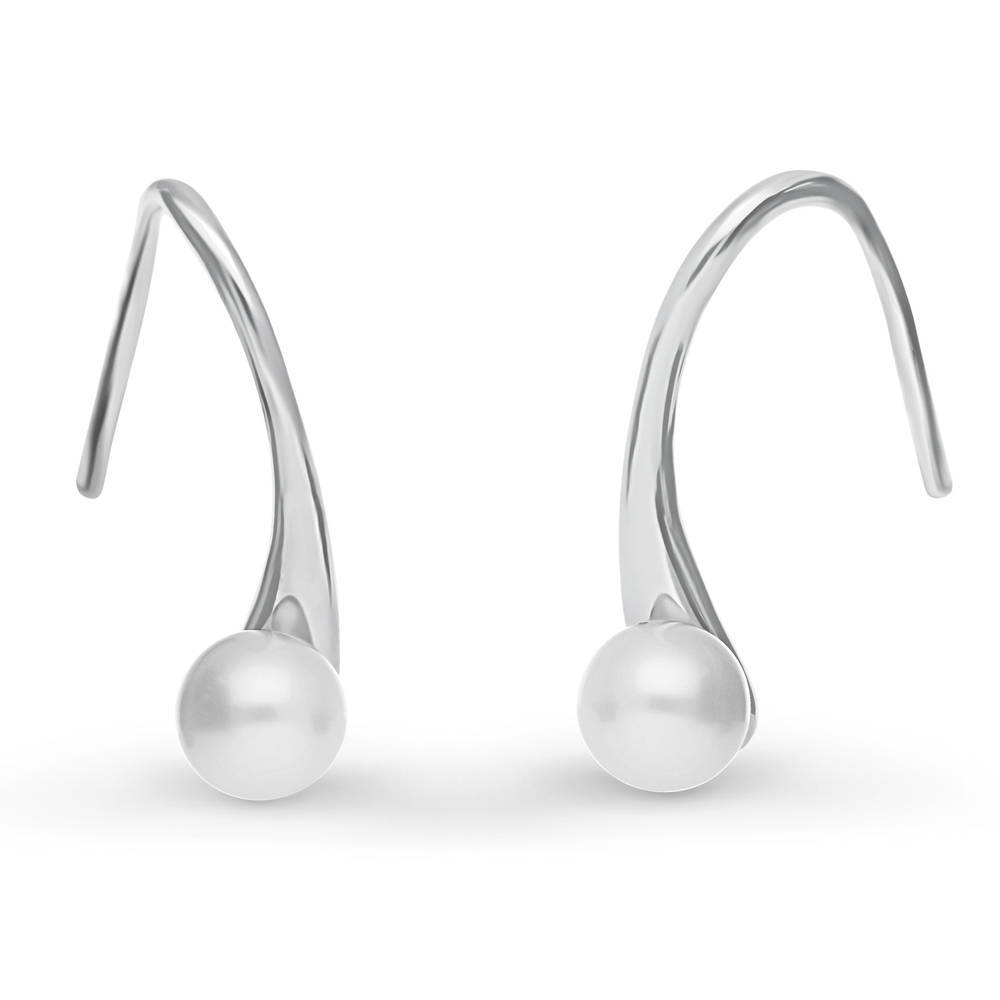 Solitaire Round Cultured Pearl Threader Earrings in Sterling Silver