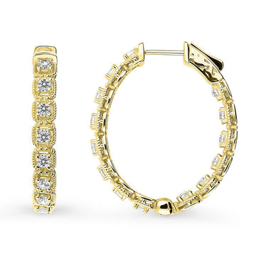 Oval CZ Medium Inside-Out Hoop Earrings in Sterling Silver 1.2"