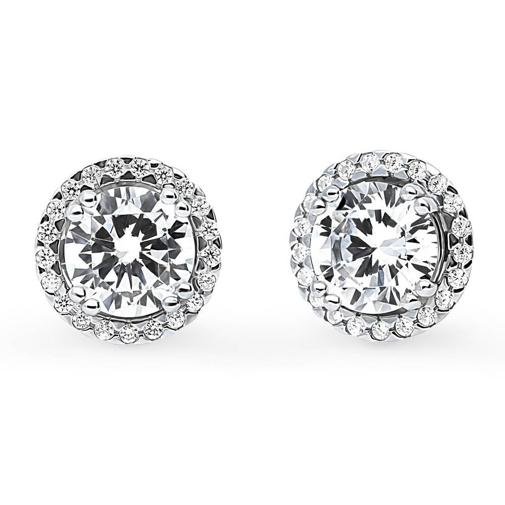 Halo Solitaire Round CZ Stud Earrings in Sterling Silver, 2 Pairs, 3 of 19