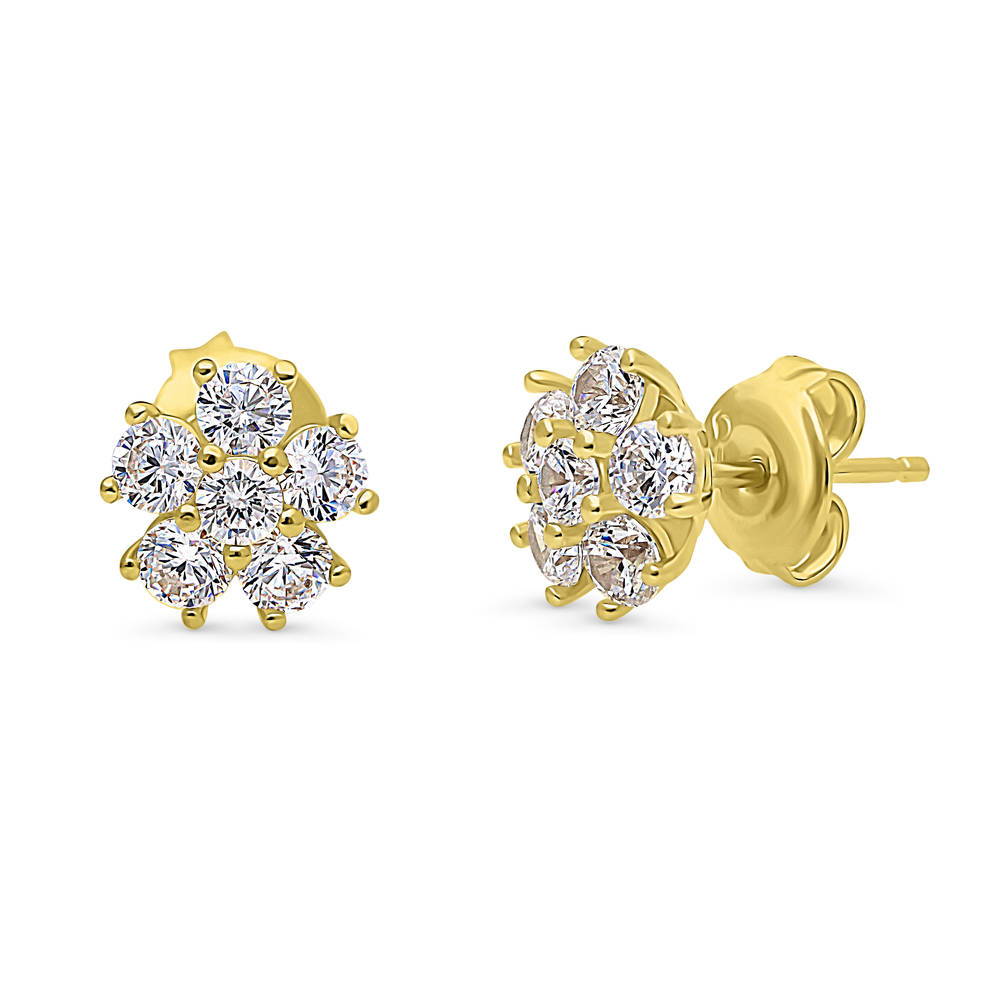 Flower Solitaire CZ Stud Earrings in Sterling Silver, 2 Pairs, 3 of 18