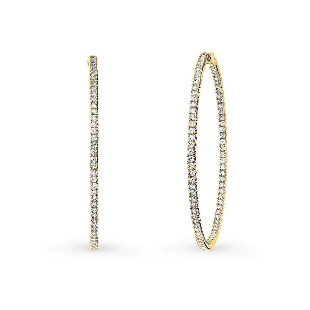 CZ Large Inside-Out Hoop Earrings in Sterling Silver 2.5 inch, Yellow Gold Flashed
