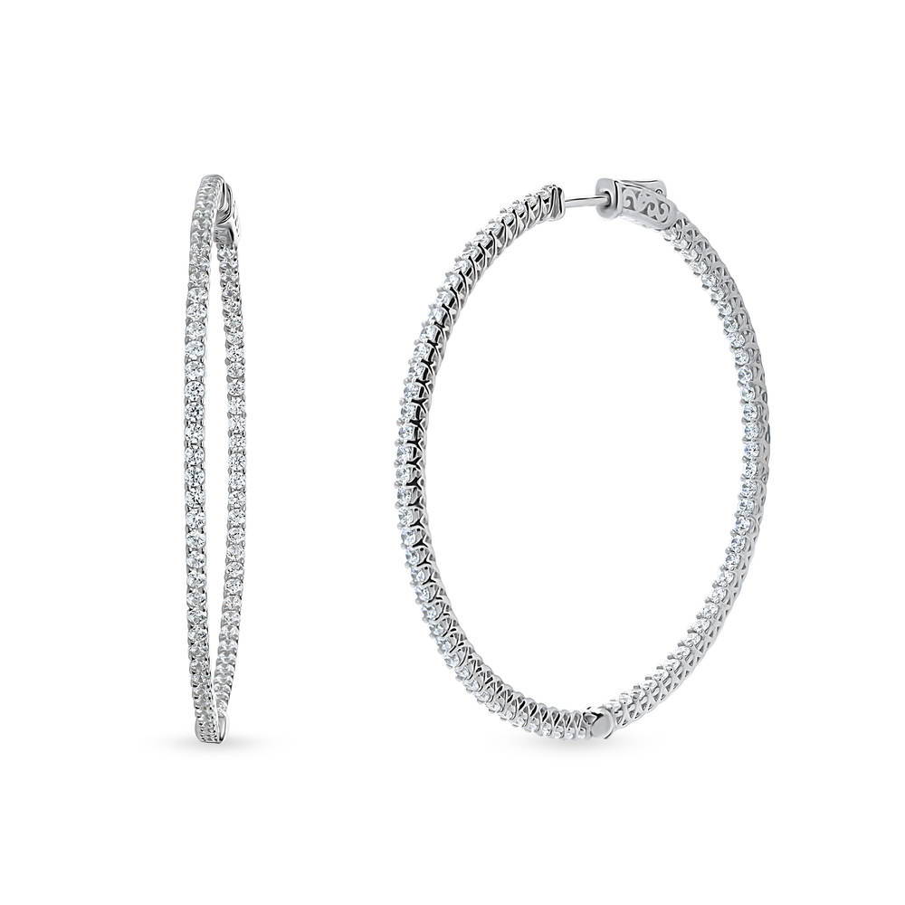 CZ Large Inside-Out Hoop Earrings in Sterling Silver 2"