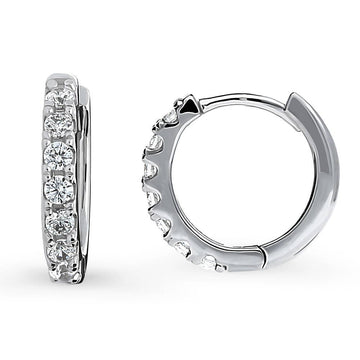 7-Stone CZ Small Hoop Earrings in Sterling Silver 0.55"