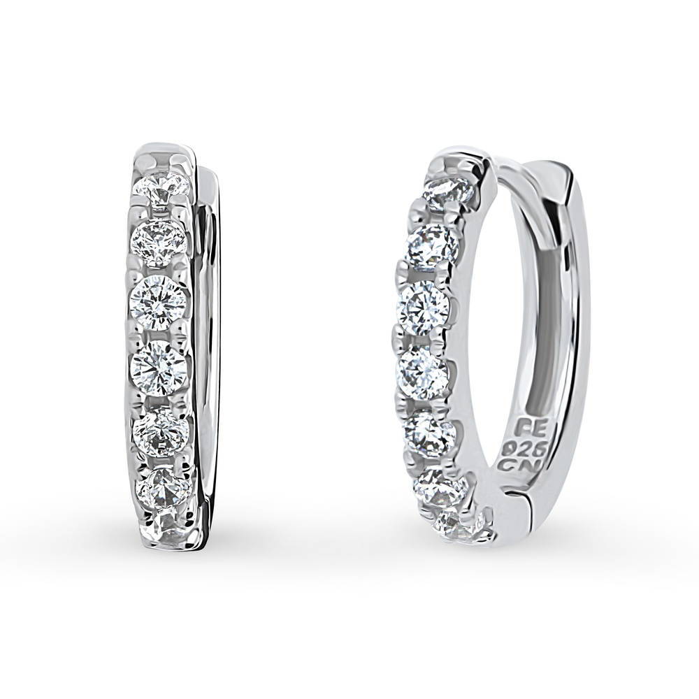 Front view of 7-Stone CZ Small Hoop Earrings in Sterling Silver 0.55 inch, 4 of 7