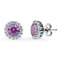 Halo Kaleidoscope CZ Stud Earrings in Sterling Silver, Purple