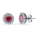 Halo Kaleidoscope CZ Stud Earrings in Sterling Silver, Red