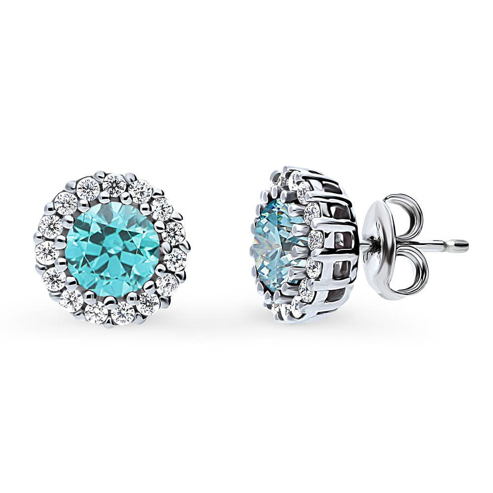 Halo Kaleidoscope CZ Stud Earrings in Sterling Silver, Frosty Mint