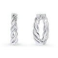 Woven Small Hoop Earrings in Sterling Silver 0.7 inch, Rhodium Plated