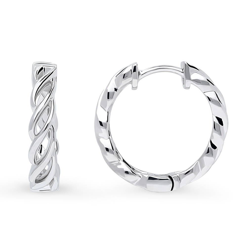 Front view of Woven Medium Hoop Earrings in Sterling Silver 0.72 inch, 4 of 11