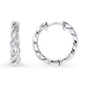 Front view of Woven Small Hoop Earrings in Sterling Silver 0.7 inch, Rhodium Plated