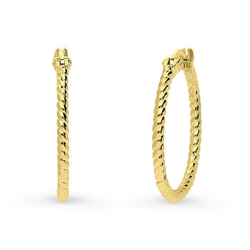 Cable Medium Hoop Earrings in Sterling Silver 0.88"